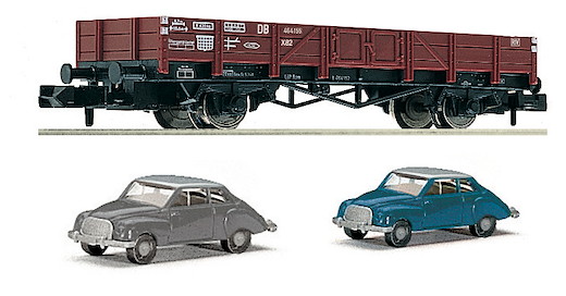 Niederbordwagen, Bauart X 90 mit 2 Automodellen DKW 3=6, DB