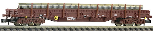 Flachwagen mit Seitenborden und Rungen, Bauart Res, Ermewa/SNCF. Mit Beladung