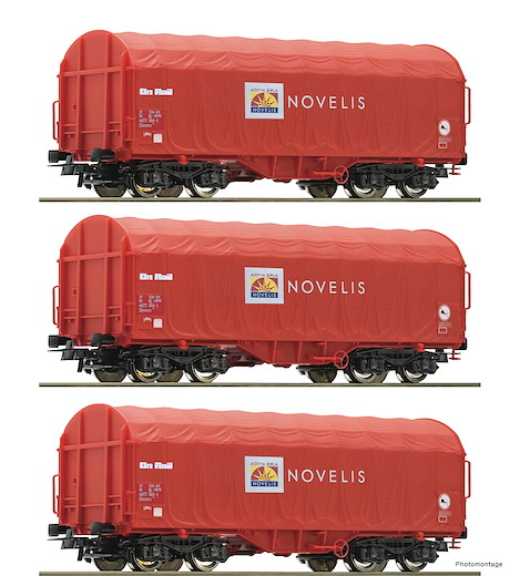 3-tlg. Set: Schiebeplanenwagen, Novelis, Privatbahn