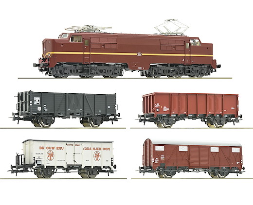 5-tlg. Set: Elektrolokomotive 1224 mit Güterzug, NS