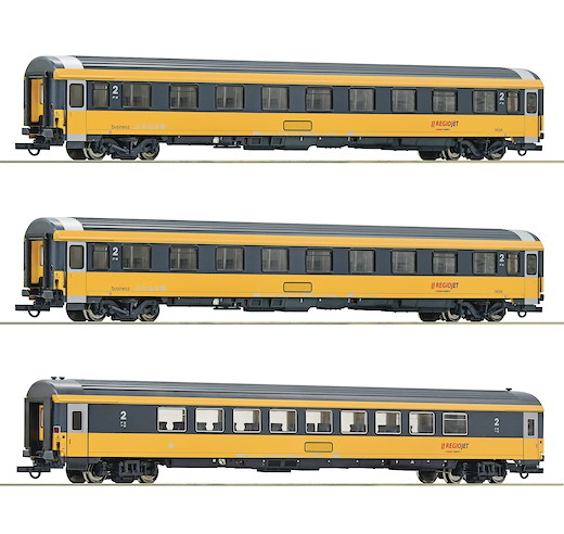 3-tlg. Set: Reisezugwagen, Regiojet