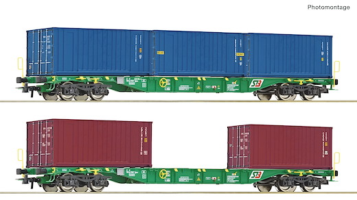 2-tlg. Set: Containertragwagen,StB, Privatbahn