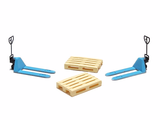 2 blaue Palettenheber y 2 Europaletten