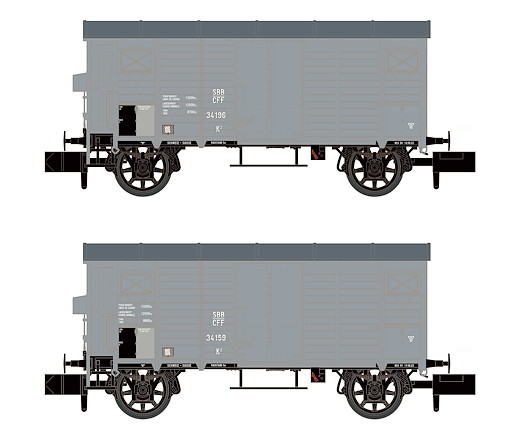 SBB 2 gedeckte Güterwagen K2, grau, Ep. II