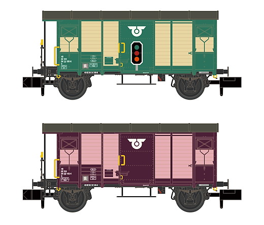RM 2 gedeckte Güterwagen, grün und violett, Ep. V