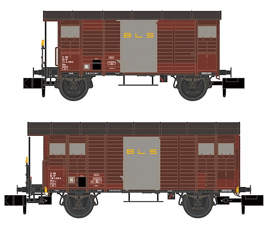 BLS 2 gedeckte Güterwagen, 1x K2 und 1x K3, braun, Ep. IV
