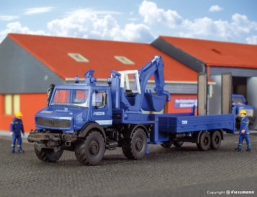 H0 THW UNIMOG mit Baggeraufb.