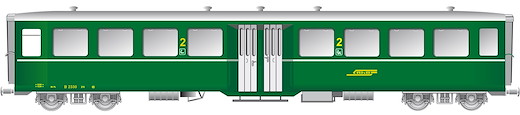 RhB Mitteleinstiegwagen mittelschwere Bauart B2330 grün RHB Logo