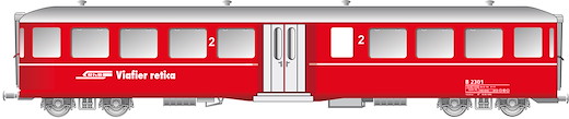 RhB Mitteleinstiegwagen Fliegender Rätier B2301 rot RhB Schriftzug
