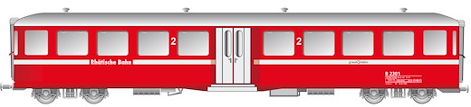 RhB Mitteleinstiegwagen Fliegender Rätier B2301 rot New Design
