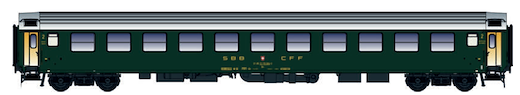 SBB UIC-X Bm grün, Dach grau, Logo alt Türen beige