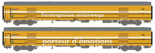 PTT 2er Set Postwagen ex SNCF Ep V DC, SBB