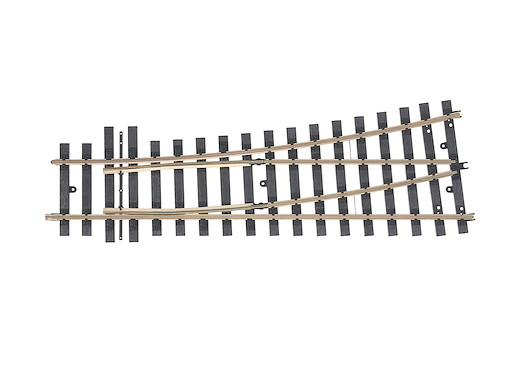 Weiche links Radius 1.394 mm. Abzweigwinkel 15°