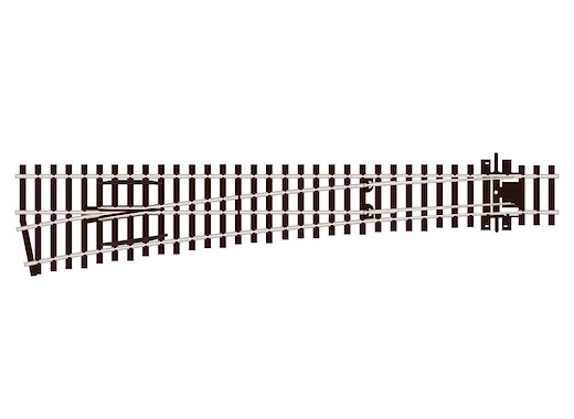 Code 75 12° Weiche links, Holzschwellen, lang, R 1524 mm