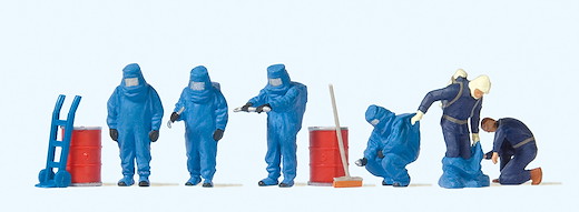 Feuerwehrmänner. Blauer Vollschutzanzug. Zubehör
