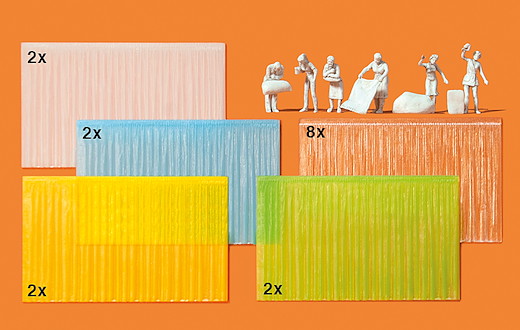 Am Fenster, 6 unbemalte Miniaturfiguren, 16 Vorhänge