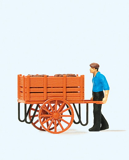 Arbeiter mit Handwagen, Fässerladung