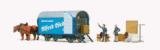 Möbelwagen Spedition, 2 stehende Pferde, Fig. und Zub.