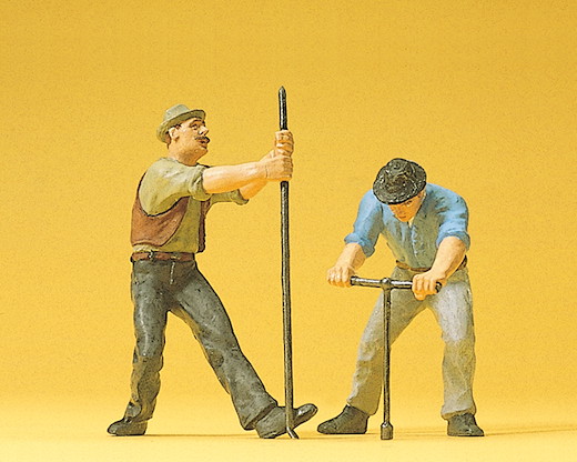 2 Gleisbauarbeiter mit T-Schlüssel + Brechstange