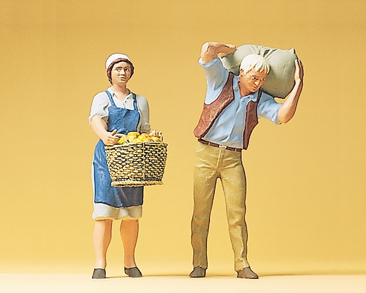 Bäuerin mit Korb, Bauer mit Sack