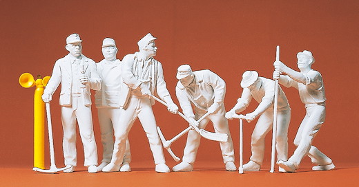 Gleisbauarbeiter, 6 unbemalte Figuren