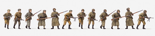 Angreifende Infanterie, Winteruniform, 12 unbem.Figuren. Bausatz.