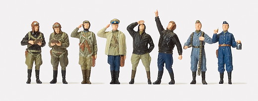 Stehende Piloten, Bodenpersonal. UdSSR, 8 unbem. Figuren.