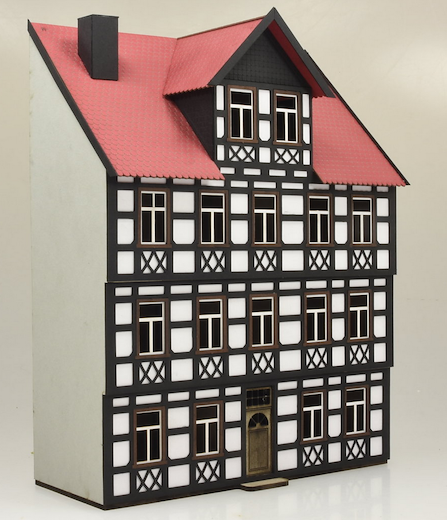 Bausatz Harzer Fachwerk-Stadthaus dreistöckig, Halbrelief, Fachwerk weiss