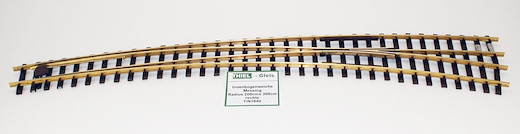Innenbogenweiche links Messing vernickelt 27°/19° R.2000mm/ L. 3000mm