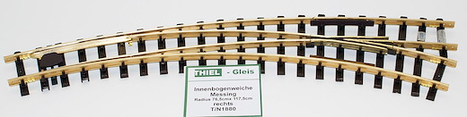 Innenbogenweiche links Messing 45°/30° R.765/1175mm (R2/R3)