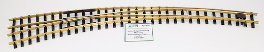 Innenbogenweiche links Messing vernickelt 38°/28° R.1350/1925mm