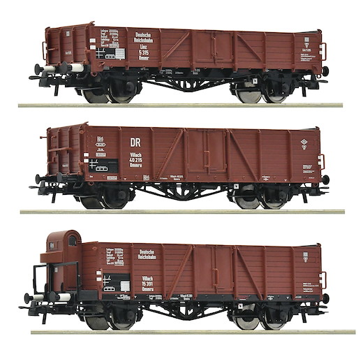 3-tlg. Set: Offene Güterwagen, DRB