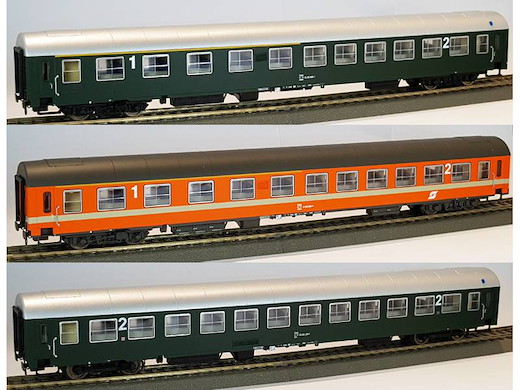 ADRIA Express 76' - Set mit 3 Wagen ÖBB Typ UIC-X 1x1/2'+1x2' Grün + 1x1/2' C1 Epoche IV