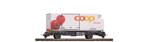 RhB Lb-v 7881 Tragwagen mit Coop-Container "Tomate"