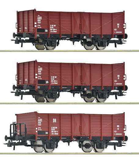3-tlg. Set: Offene Güterwagen, DR