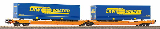 Taschenwagen T3000e Wascosa mit 2 "Walter" Trailern, Privatbahn