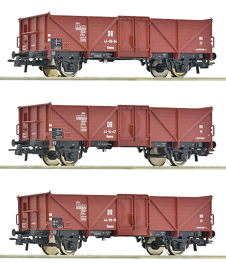 3-tlg. Set: Offene Güterwagen, DR