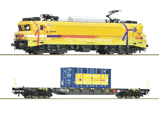 2-tlg. Set: Elektrolokomotive 1756 mit Containertragwagen, Strukton Rail, Privatbahn