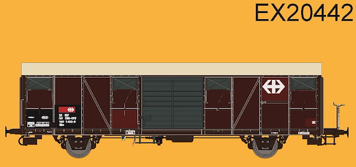 SBB Gbs Güterwagen mit Farbflächen, grossem und kleinem SBB Emblem, Polyestherdach, Türen mit Sicken Epoche VI