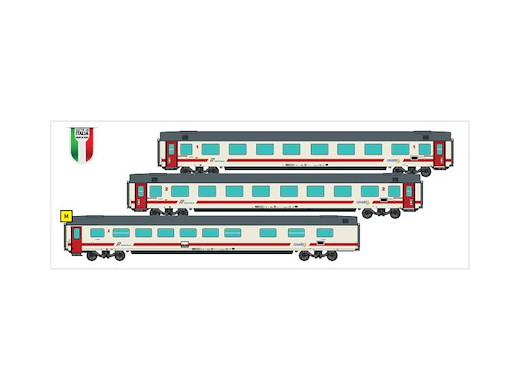 N 1:160 - Set 3 carrozze IC sun, FS ep.VI 1x1'cl ex GC 1970 tetto liscio1x2'cl ex GC 1970 tetto liscio1xBHR ex GC self service tetto liscio