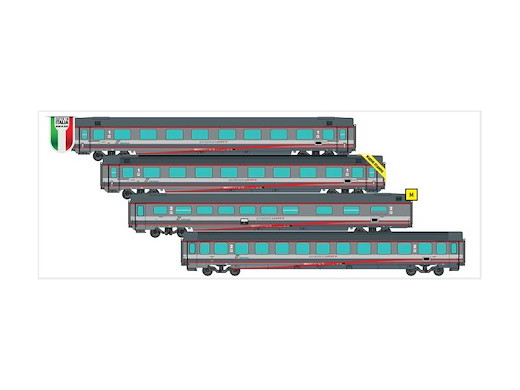 N 1:160 - Set 4 carrozze Lackierung ESCI, logo XMPR Rot, FS ep.IV 1xGC 1' cl tetto cannellato,1xGC 1' cl tetto liscio, 1xSelf Service,1xZ1 2'cl