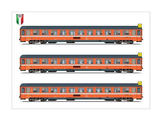 N 1:160 - Set 3 carrozze Eurofima, IC Lemano, Lackierung C1 arancio, logo TV, FS ep.IV "Metal Edition".