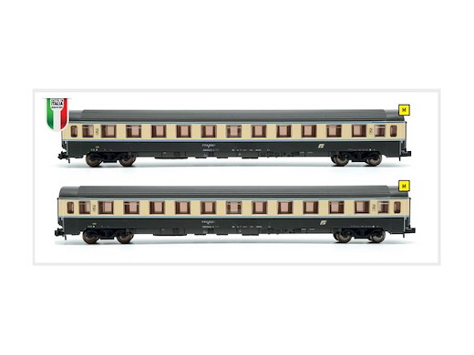 N 1:160 - Set 2 carrozze Z1 1985 di 2'cl, Lackierung bandiera Grau/Creme, FS ep.IVset aggiuntivo IC "Benedetto Croce"