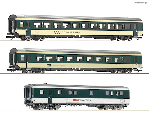 3-tlg. Set 1: Reisezugwagen „Voralpen-Express“, SOB/BT/SBB