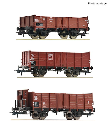 3-tlg. Set: Offene Güterwagen, DB