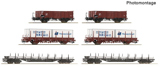 6-tlg. Display: Rangierbahnhof/Offene Güterwagen, DB
