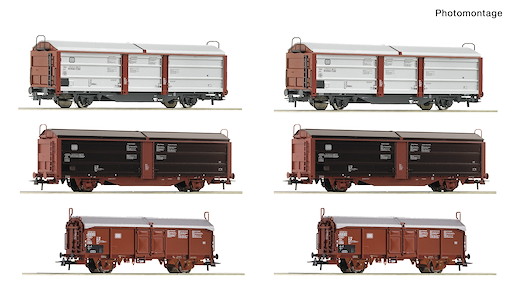 6-tlg. Display: Rangierbahnhof/Schiebedach-/Schiebewandwagen, DB