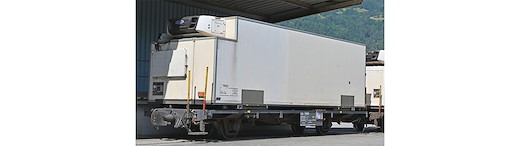 RhB Lb-v 7869 Tragwagen mit Kühlcontainer Y 11602