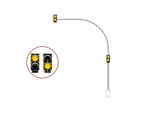 Gelb blinkende Bogenampel - links