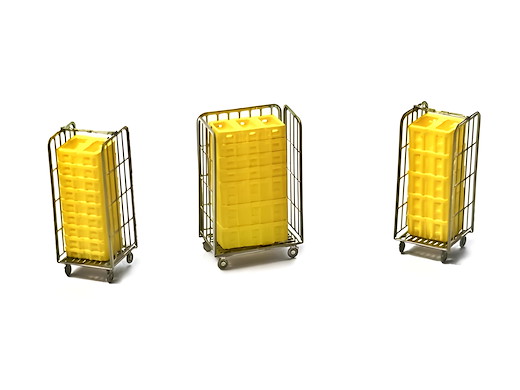 3 Paketwagen mit gelben Postbehältern